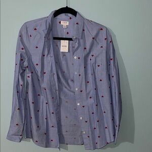 J. Crew Light Blue Shirt with Red Heart Design